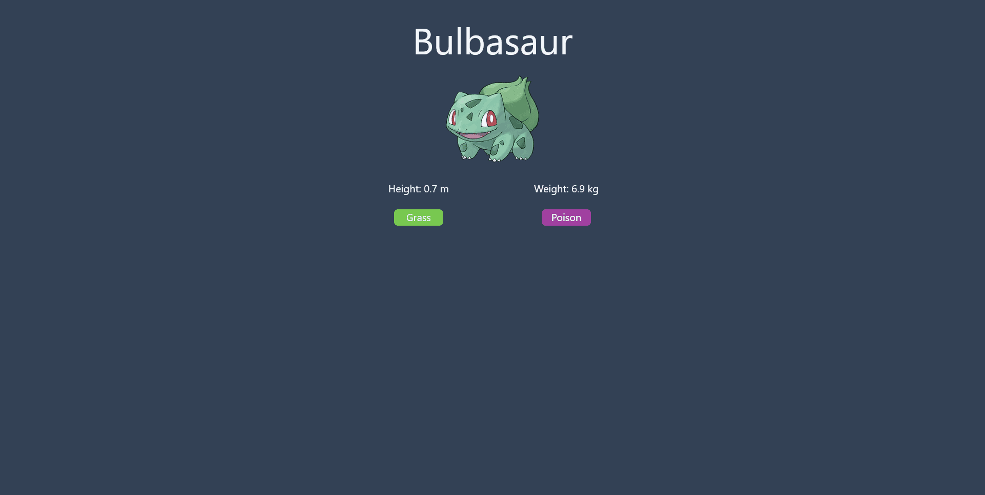 The page containing more information about Bulbasaur